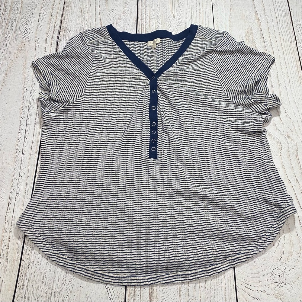 Pilcro Navy and White Striped Short Sleeve Henley 3x